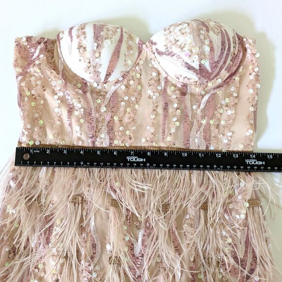 Bella Barnett Lalia Small Pink Sequin Feathers Mini Prom Party Dress Valentine's - Picture 9 of 16